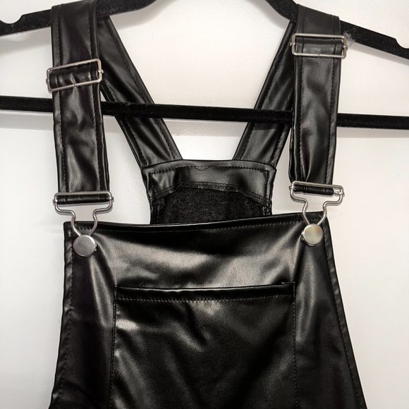 BLACK FAUX LEATHER OVERALLS SIZE SMALL - Picture 7 of 10